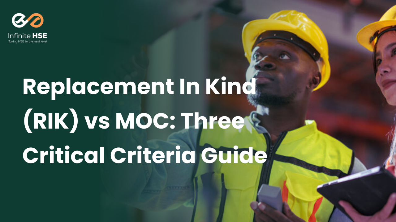 Process safety engineer reviewing equipment specifications to determine if replacement qualifies as RIK or requires MOC
