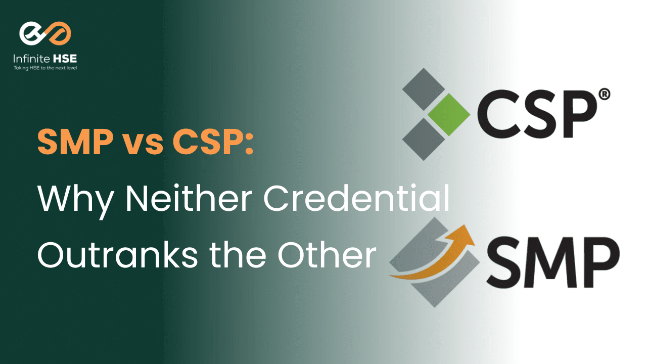 Comparison between SMP vs CSP credential requirements, exam domains, and BCSP tier placement